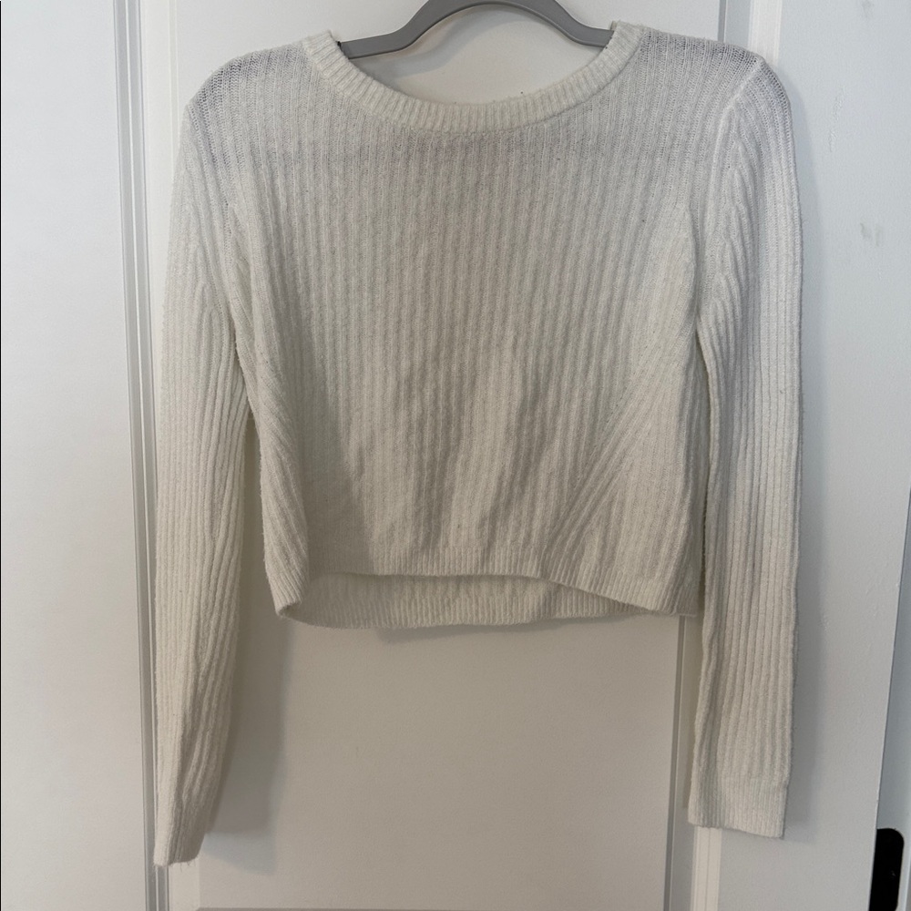 White Ribbed Knit Sweater